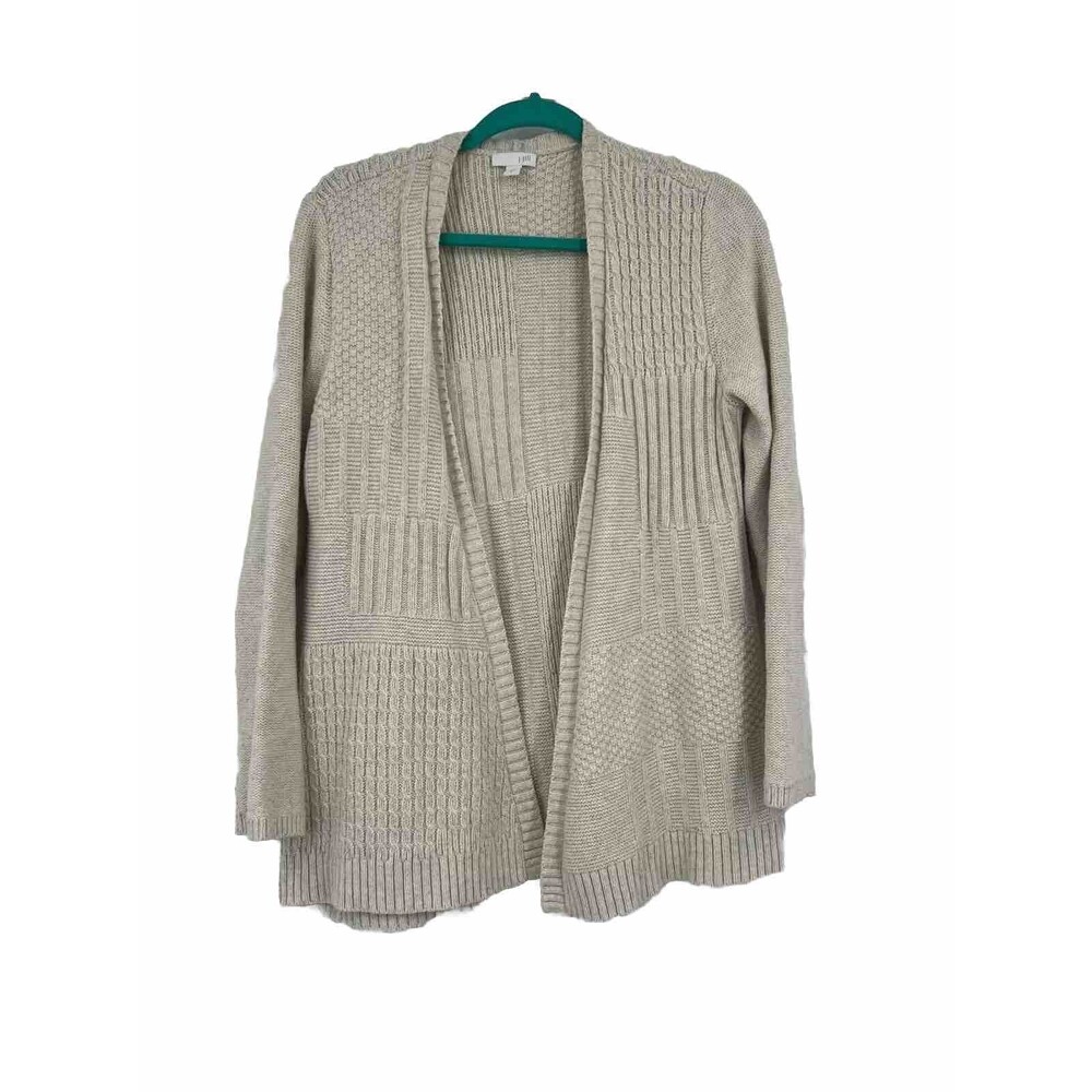 J Jill Wool Blend Open Cardigan Cream Womens Chunky Knit Sweater Small Staple